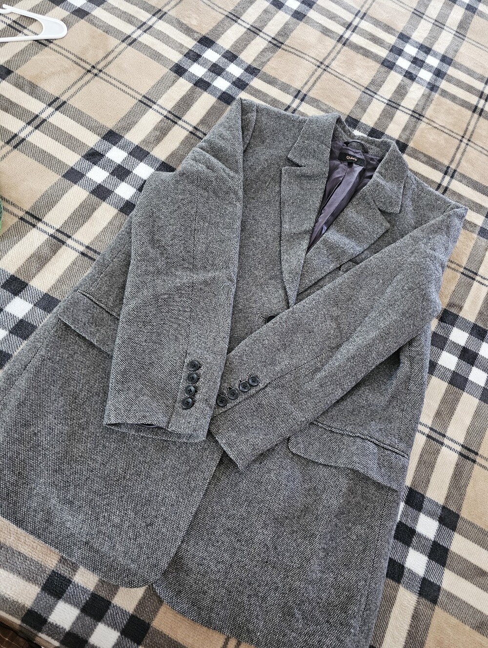 Gray Herringbone Women's Blazer Jacket - Classic Tailored Coat - Picture 9 of 10